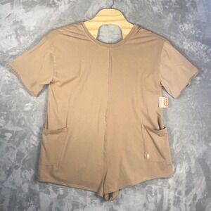 Free Movement Tan Short Sleeve Romper One Piece Pocket L G NWT Gift